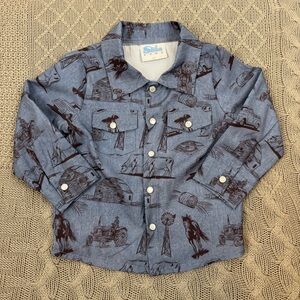 Shea Baby Boys Long Sleeve Farm Print Western Pearl Snap Shirt 3T